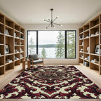 Regal Crimson Lion Damask Medallion Rug