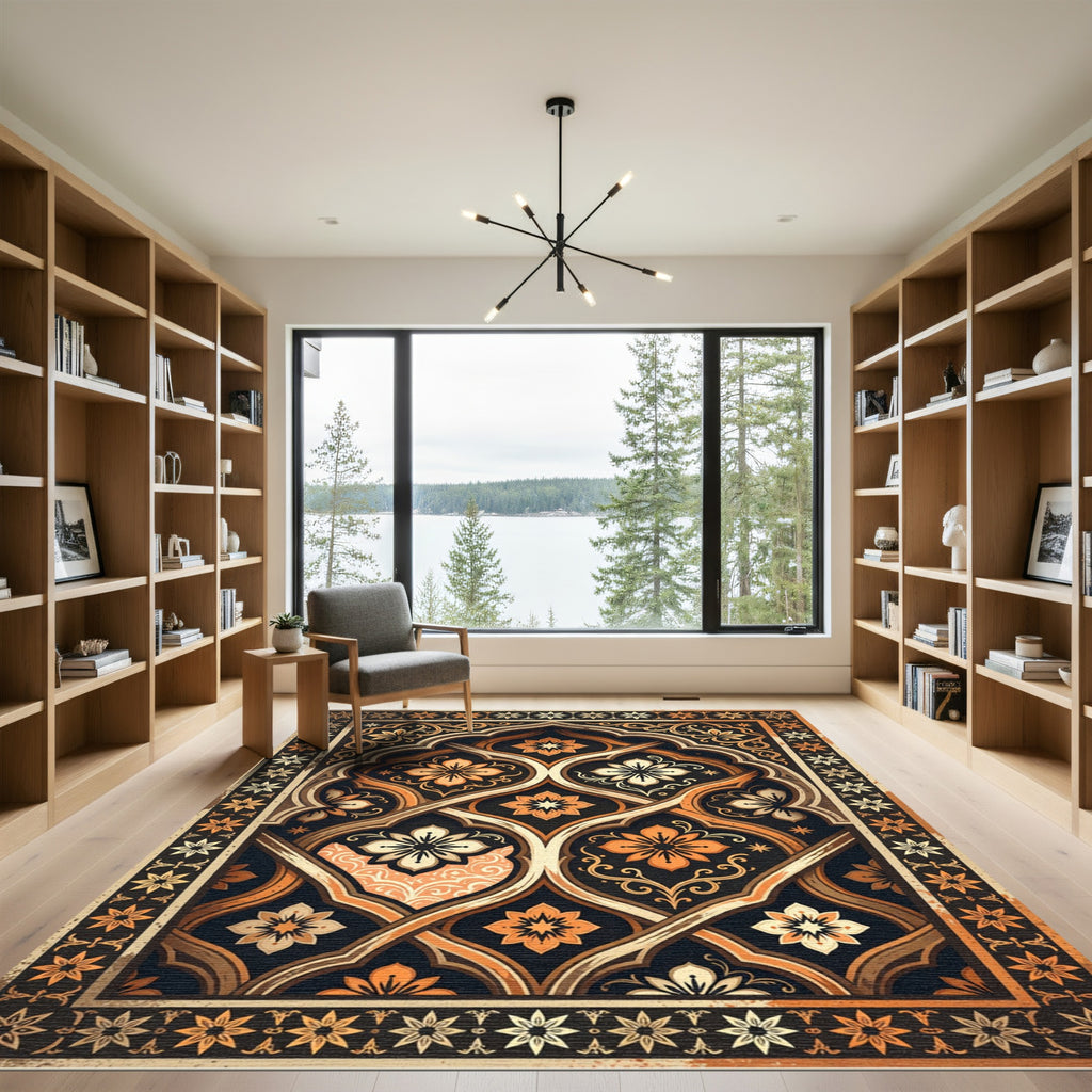 Elegant Amber Floral Intertwined Archway Rug