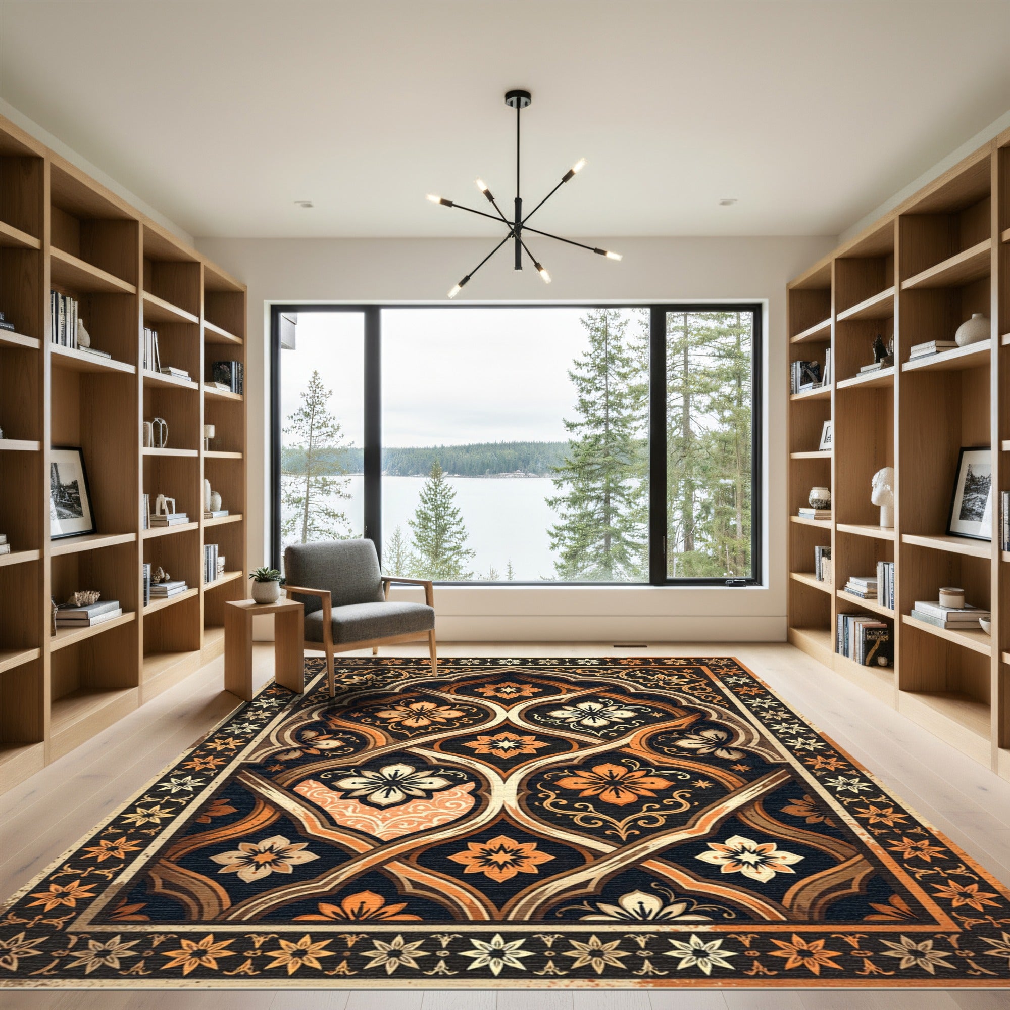 Elegant Amber Floral Intertwined Archway Rug