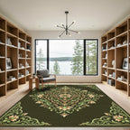 Ornate Green Floral Medallion Rug