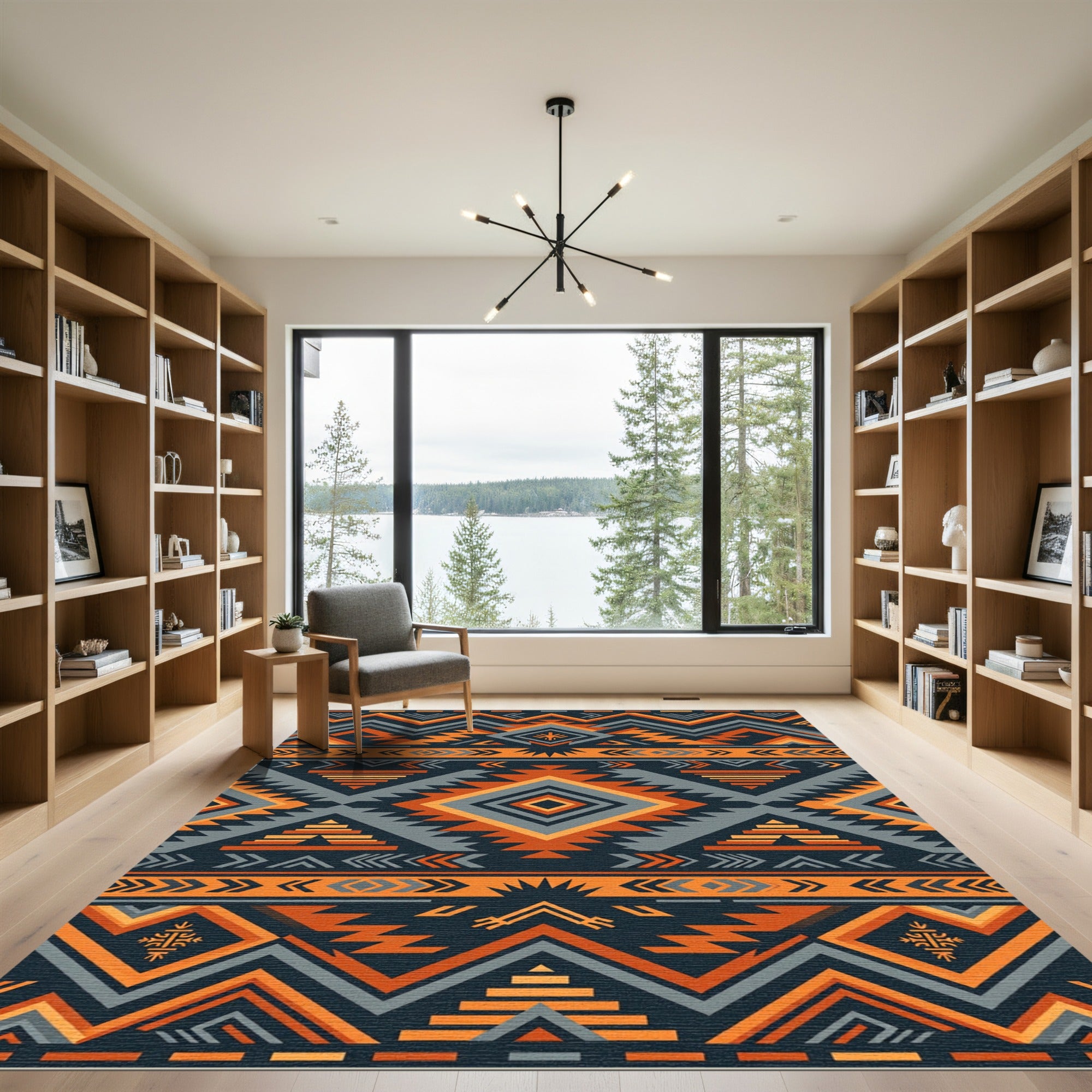 Orange Gray Tribal Geometric Aztec Rug
