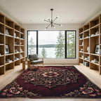 Ornate Crimson Floral Circular Medallion Rug