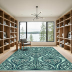 Sage Lotus Art Nouveau Botanical Tile Rug