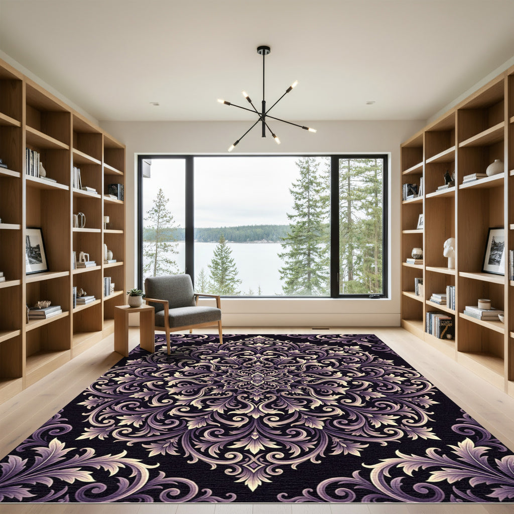 Elegant Amethyst Floral Damask Medallion Rug