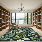 Dark Floral White Blossom Sprigs Rug