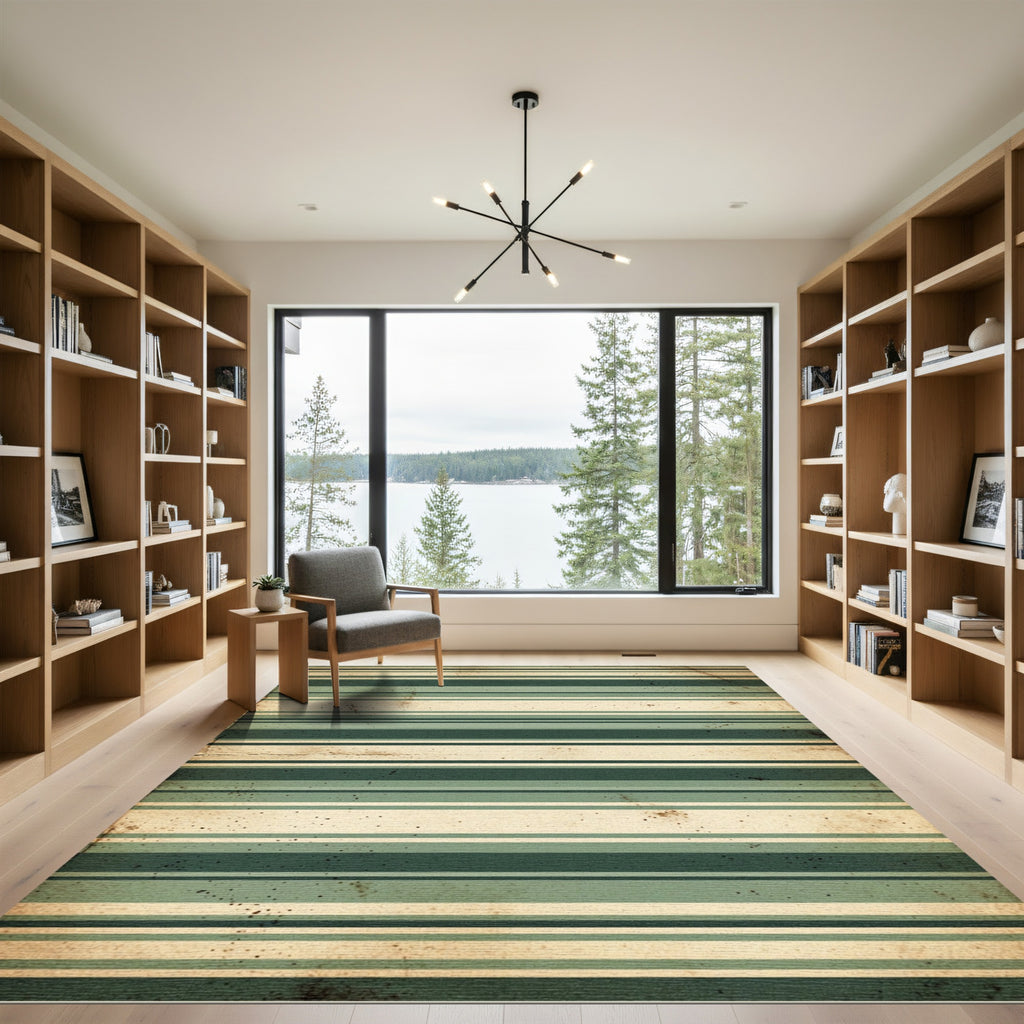 Vintage Green and Cream Striped Rug