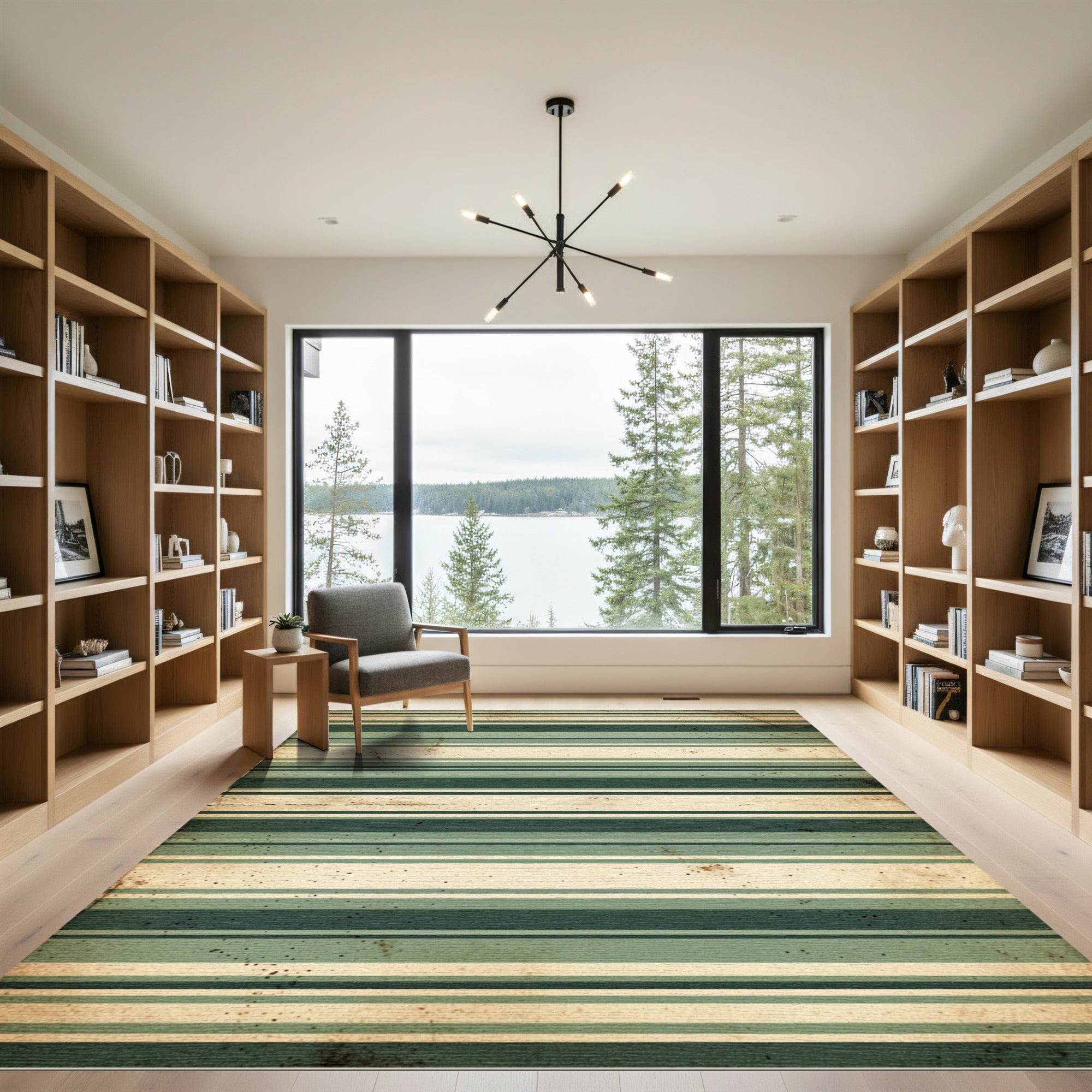 Vintage Green and Cream Striped Rug
