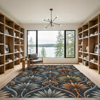 Elegant Copper Silver Palmette Scroll Rug