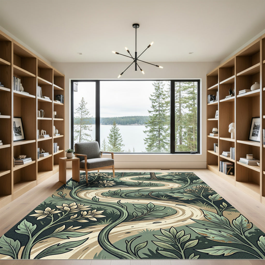 Whimsical Sage Floral Winding Path Rug