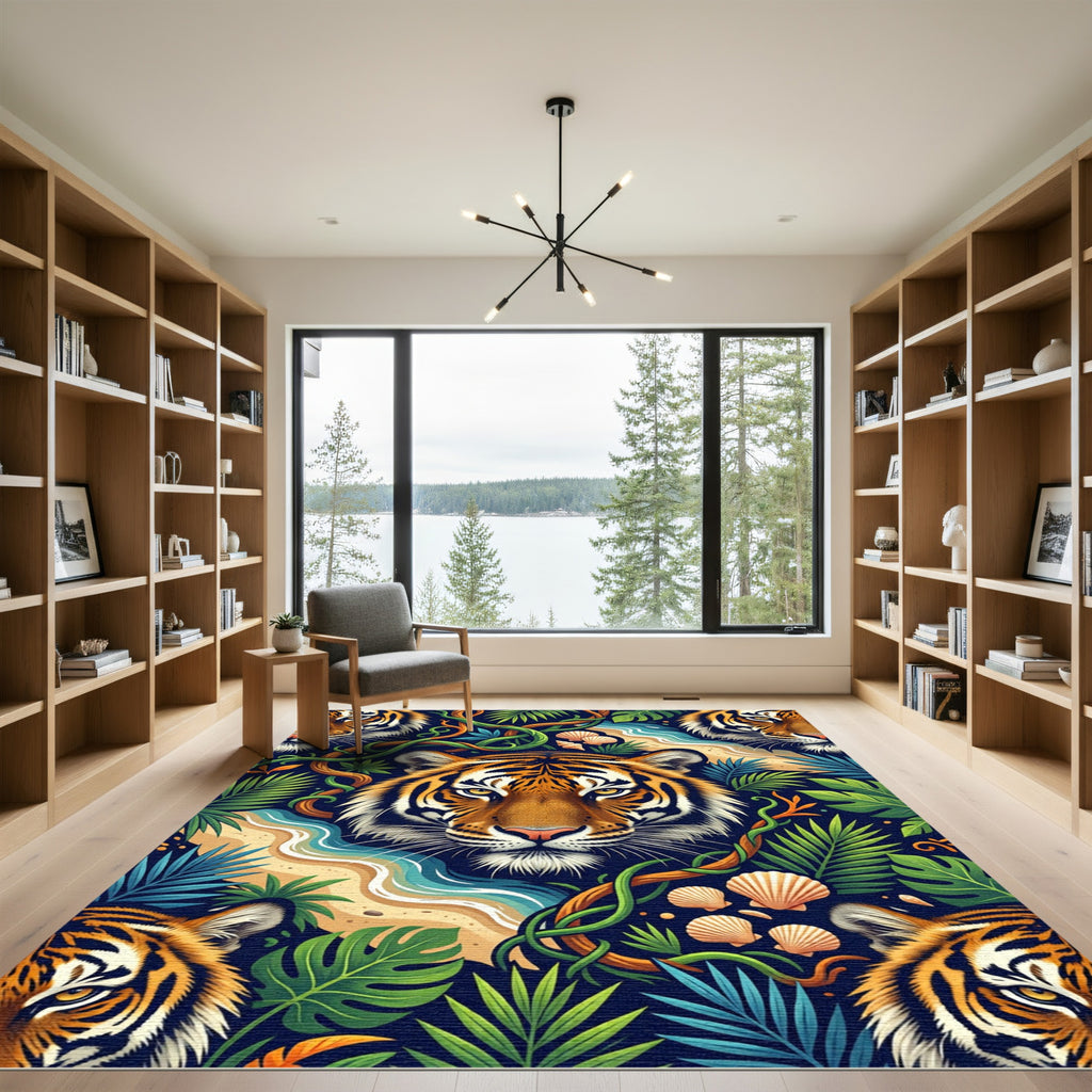 Majestic Tiger Jungle Seashell Swirl Rug