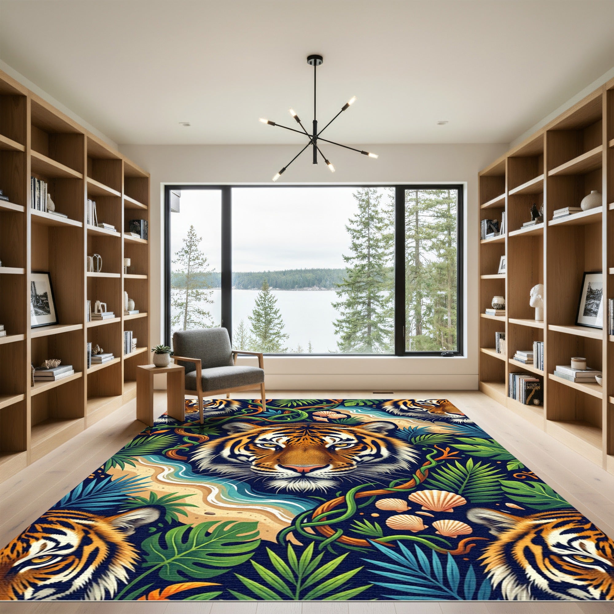 Majestic Tiger Jungle Seashell Swirl Rug