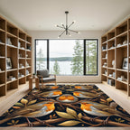 Whimsical Golden Robin Forest Art Rug