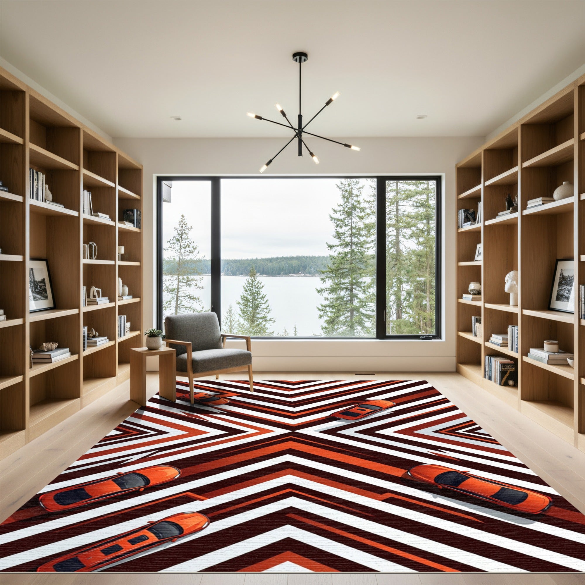 Modern Burnt Orange Geometric Chevron Abstract Rug