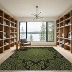 Olive Green Ornate Floral Damask Rug
