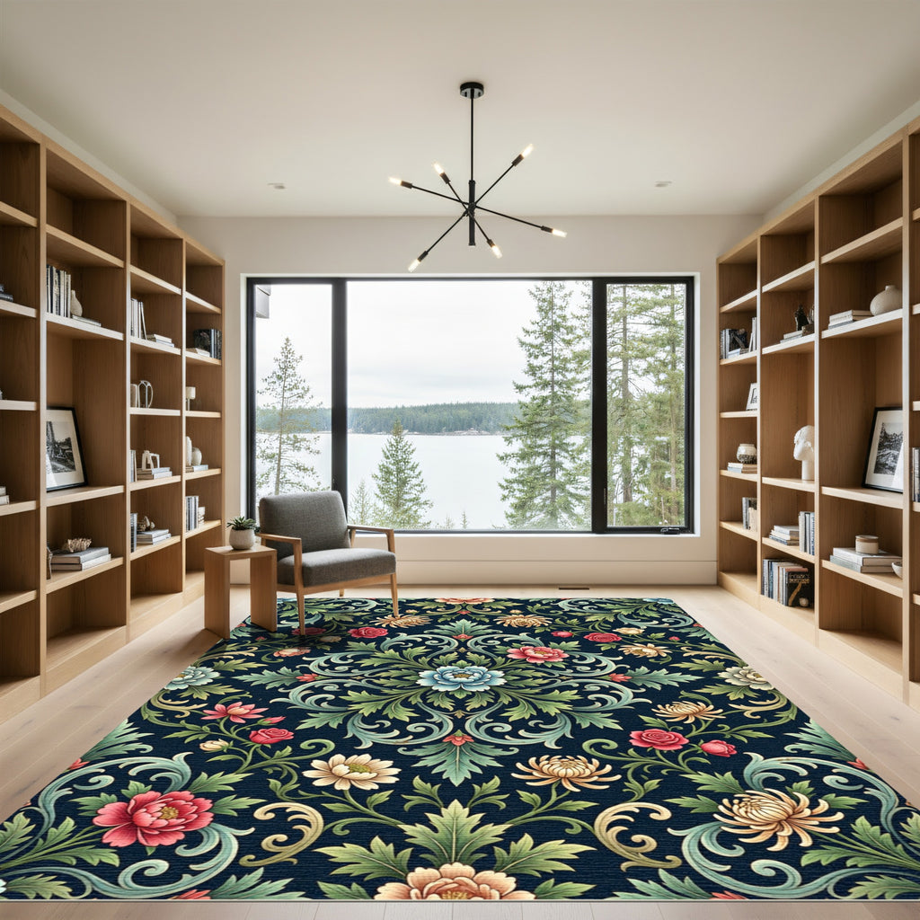 Floral Medallion Navy Botanical Garden Rug