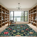 Floral Medallion Navy Botanical Garden Rug