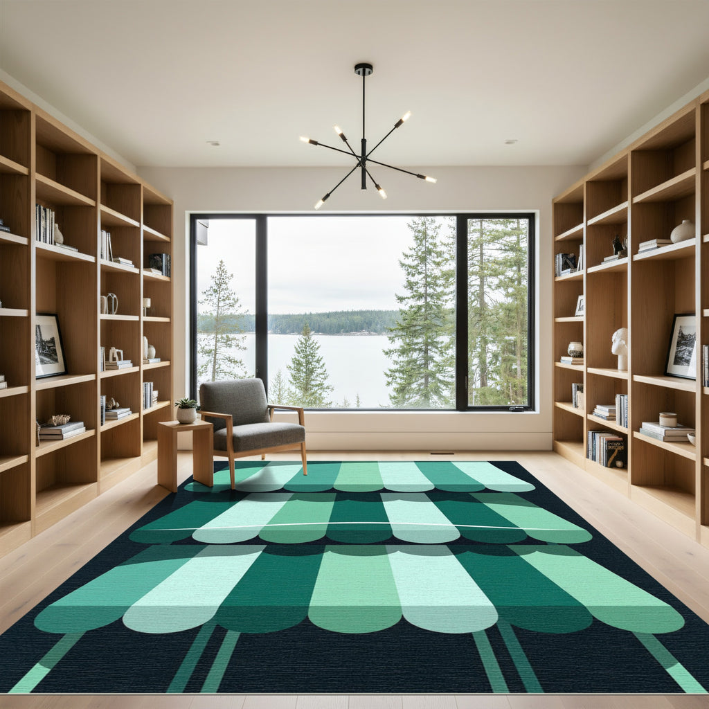 Teal And Green Striped Awning Rug