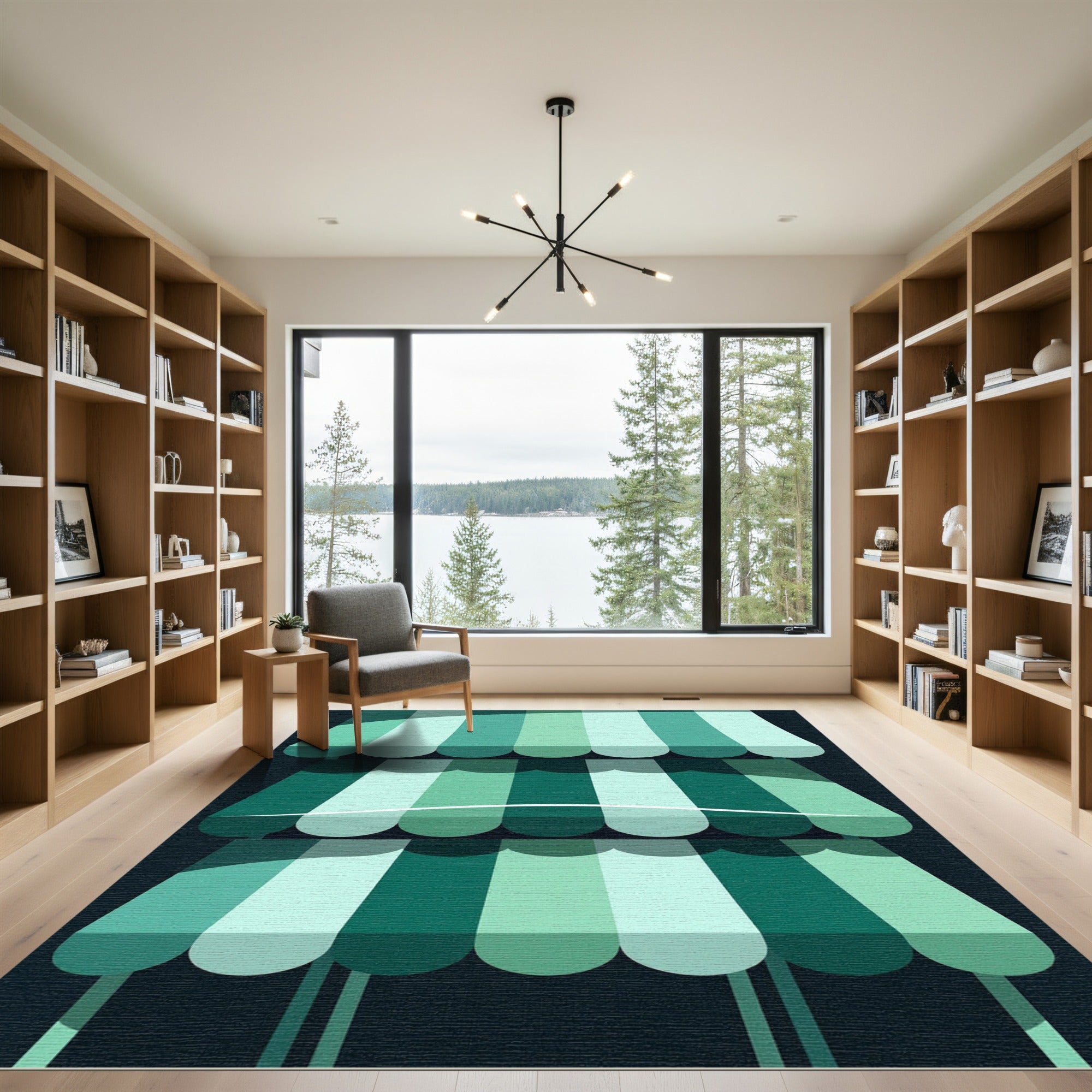Teal And Green Striped Awning Rug