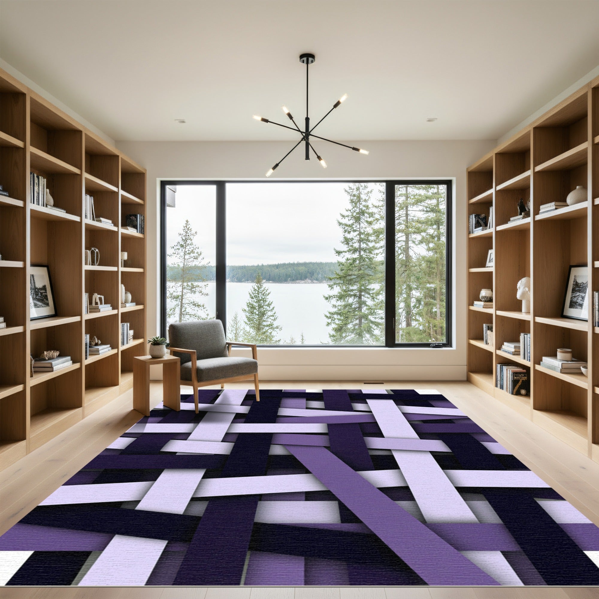 Modern Purple Interwoven Geometric Ribbon Rug