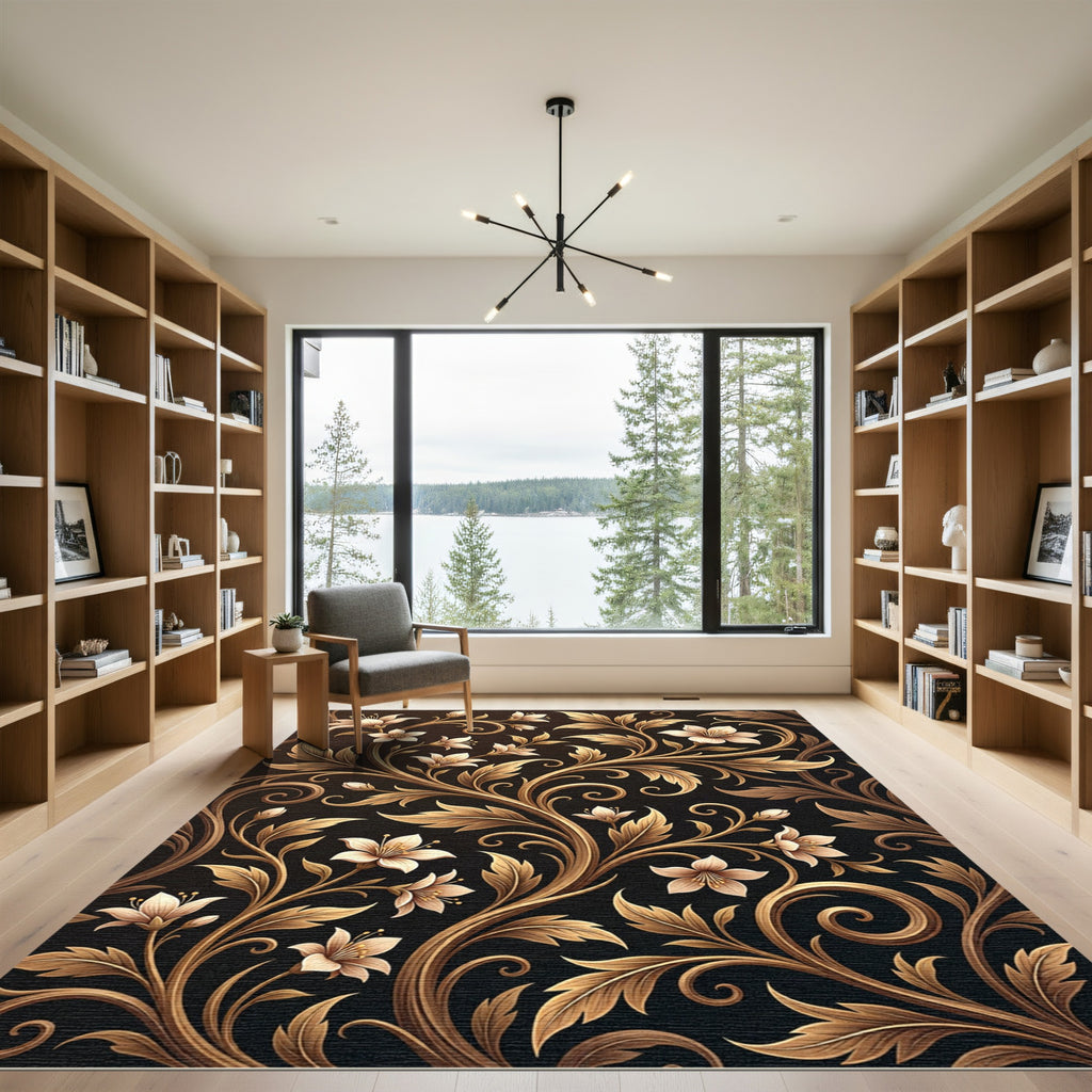 Golden Floral Acanthus Vine Rug