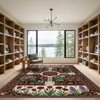 Crimson Garden Birds Woodland Botanical Rug
