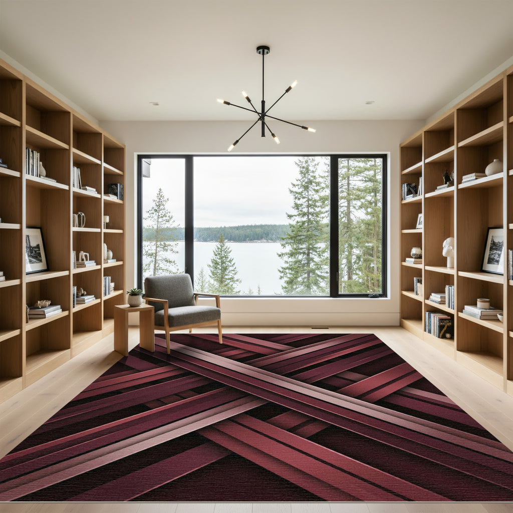 Abstract Crimson Intersecting Lines Rug