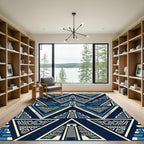 Aztec Geometric Pyramid Navy Blue Tapestry Rug