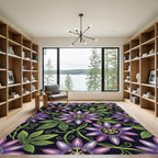 Dark Purple Passion Flower Botanical Art Rug