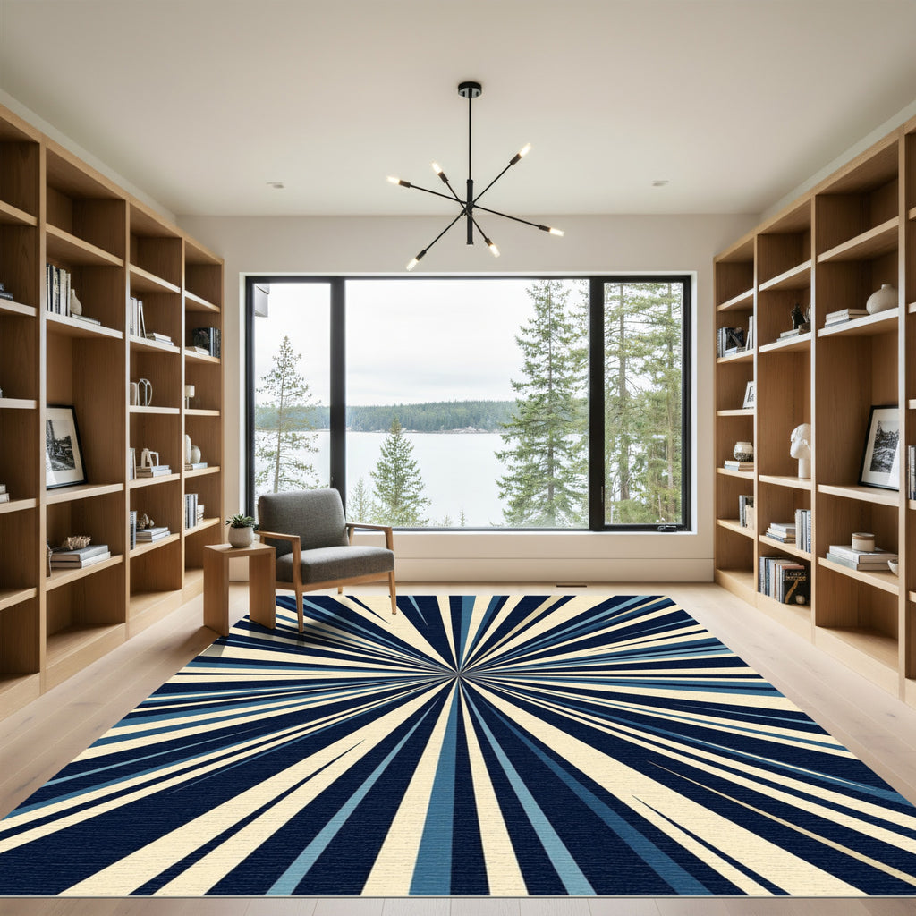 Retro Burst Starburst Blue Cream Rug