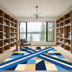 Geometric Blue Cream Diagonal Stripe Art Rug