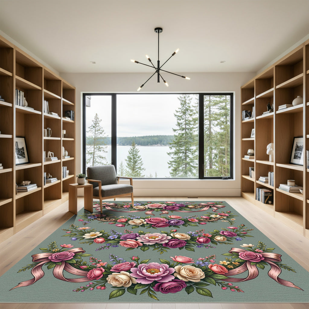 Elegant Blush Rose Garland Floral Arrangement Rug