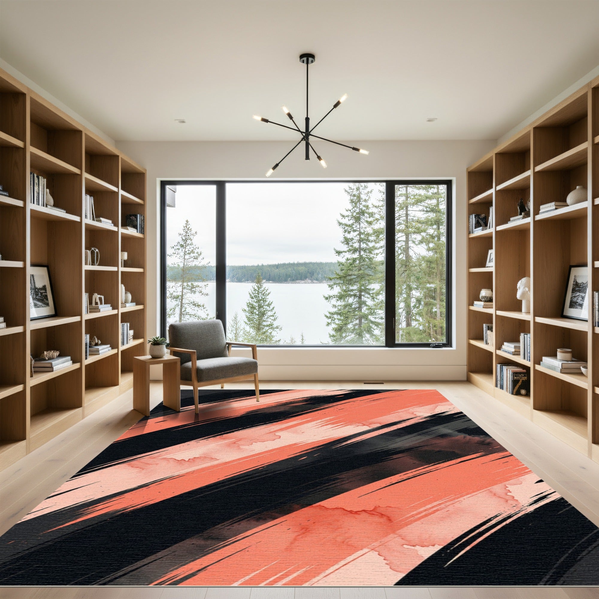 Modern Coral Diagonal Brush Stroke Rug