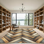 Rustic Earthy Tone Herringbone Parquet Rug