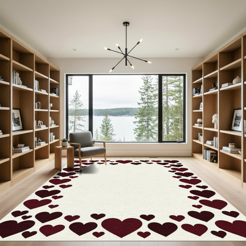 Deep Burgundy Romantic Heart Border Rug