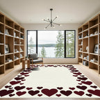 Deep Burgundy Romantic Heart Border Rug