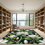 Lush White Magnolia Floral Branches Rug