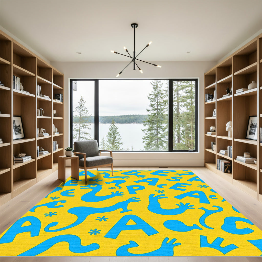 Blue Whimsical Alphabet Creatures Rug