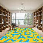 Blue Whimsical Alphabet Creatures Rug
