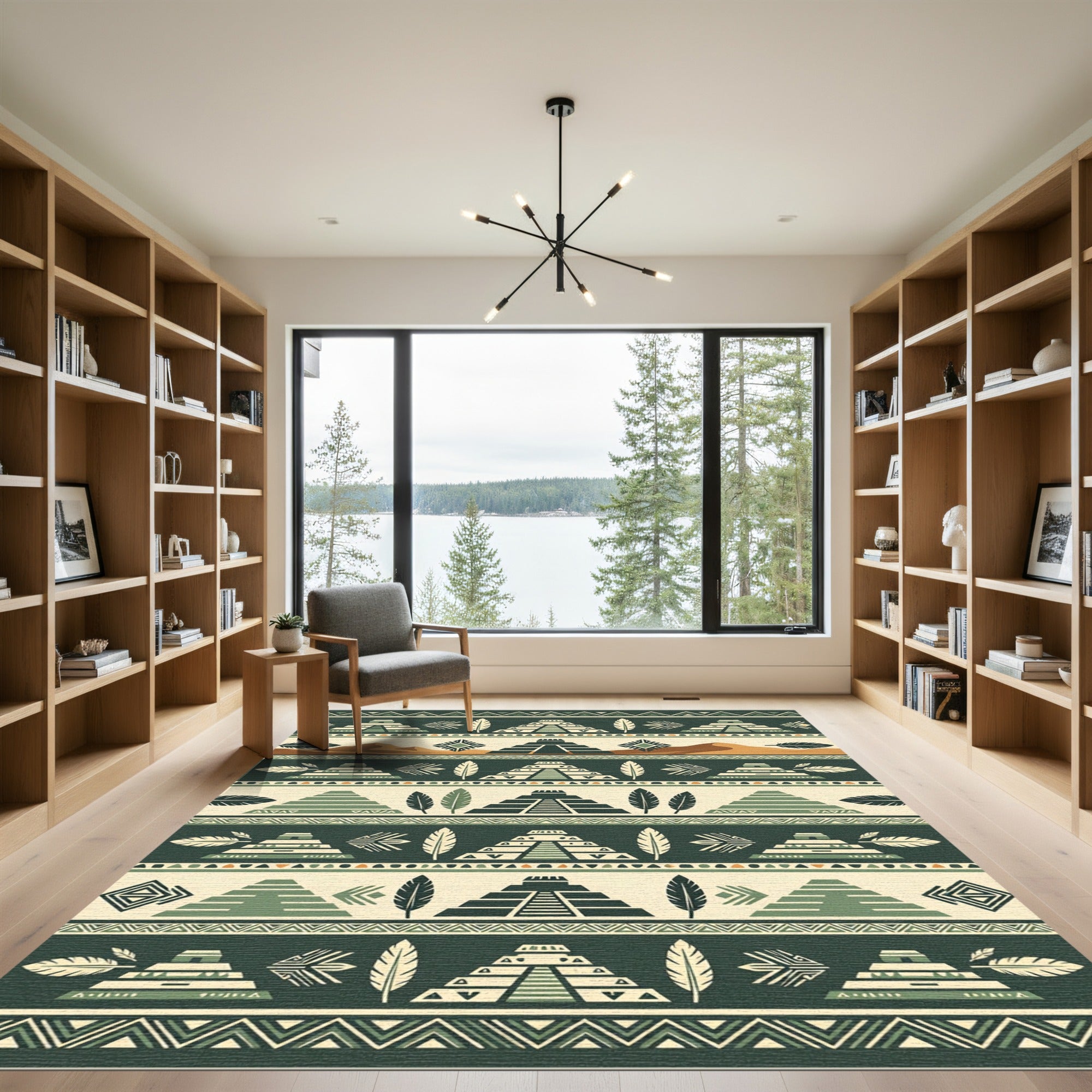 Earthy Mayan Pyramid Forest Feather Tile Rug