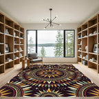 Celestial Sunburst Feather Mandala Earthy Tones Rug
