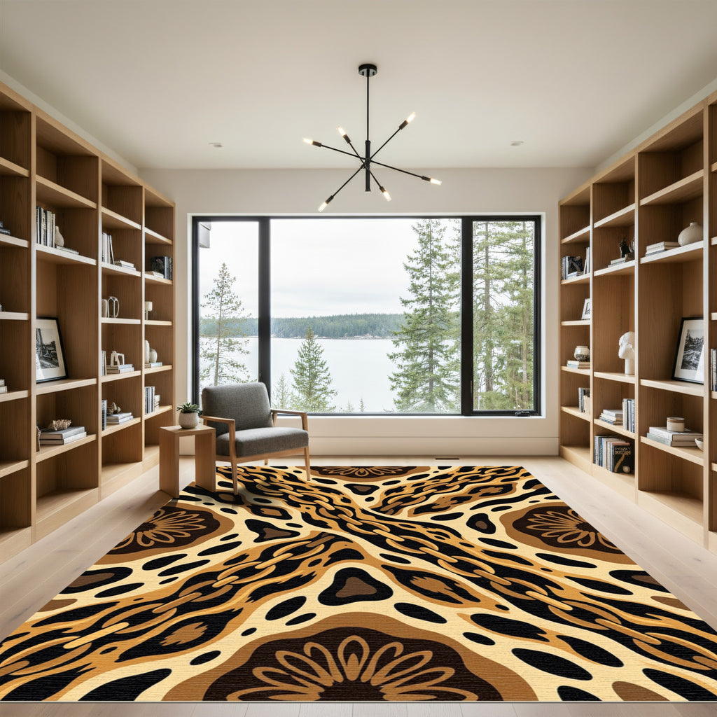 Golden Leopard Chain Link Mandala Rug