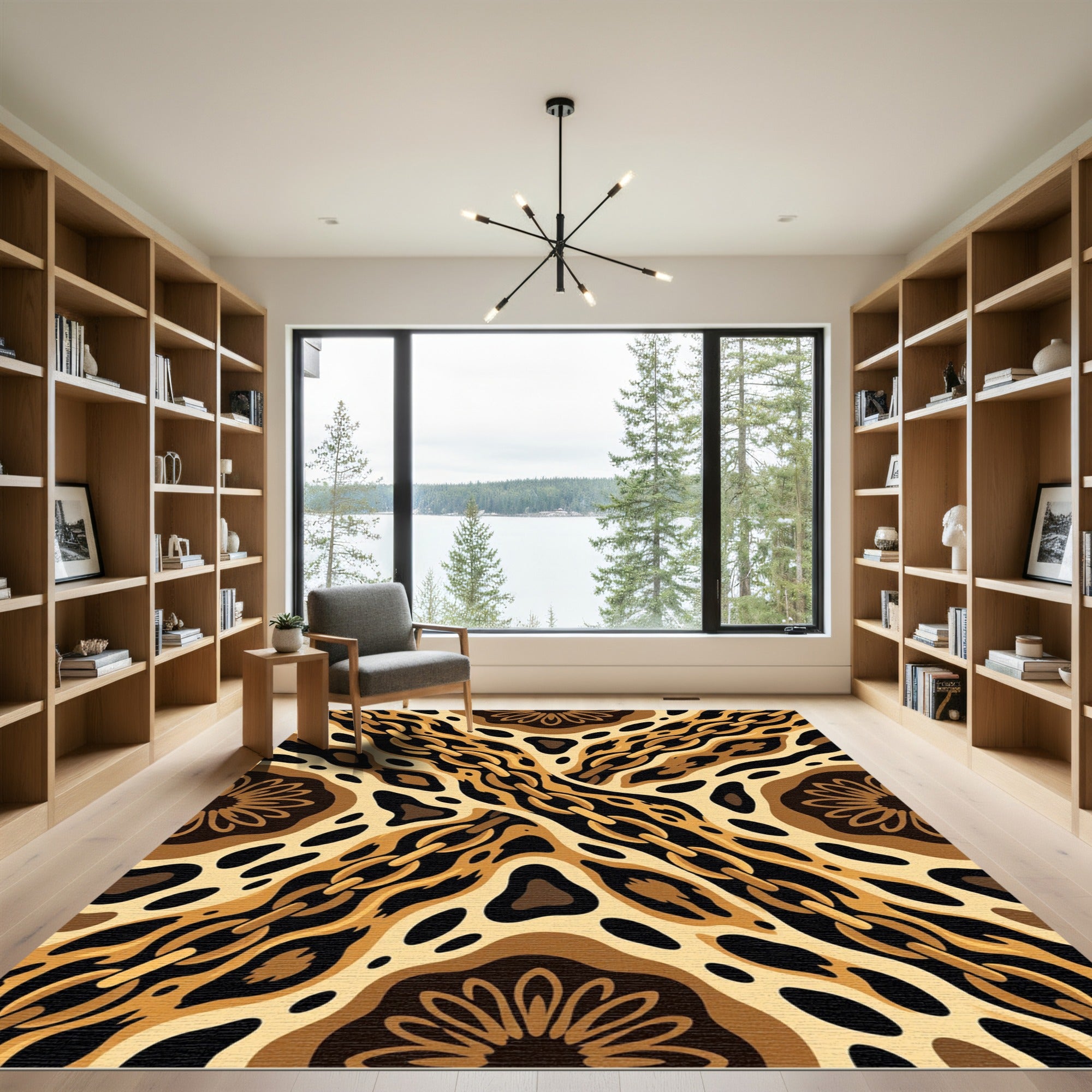 Golden Leopard Chain Link Mandala Rug