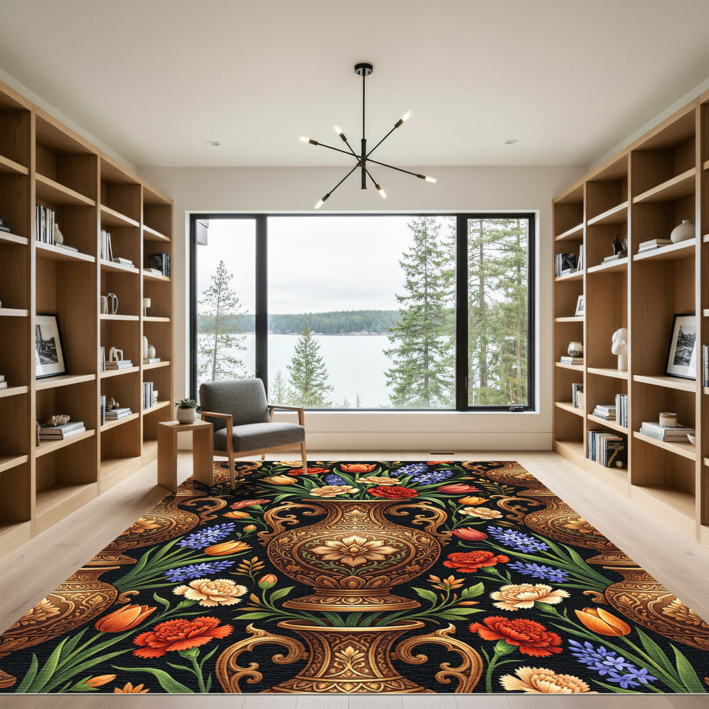 Gilded Floral Vase Vintage Composition Rug