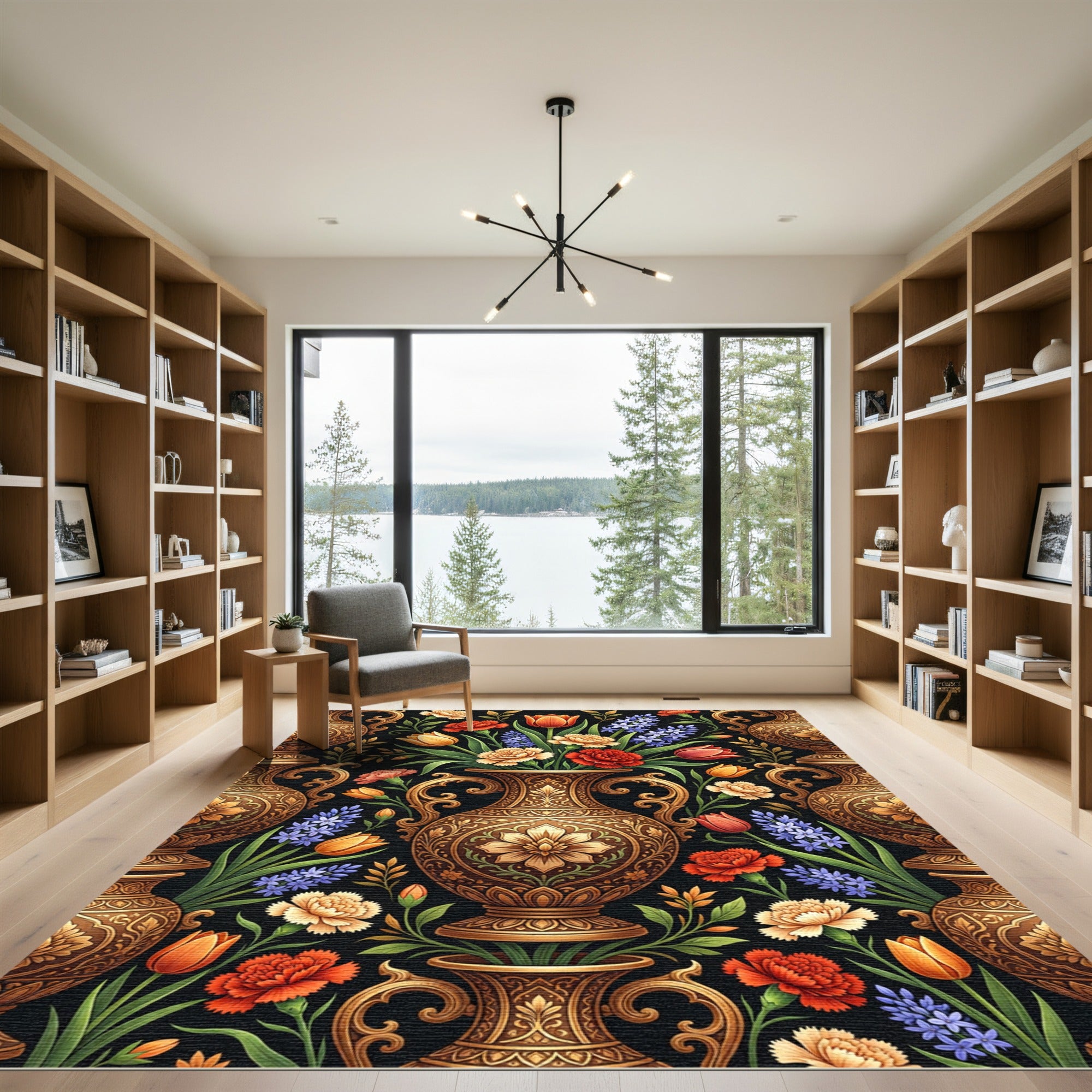 Gilded Floral Vase Vintage Composition Rug