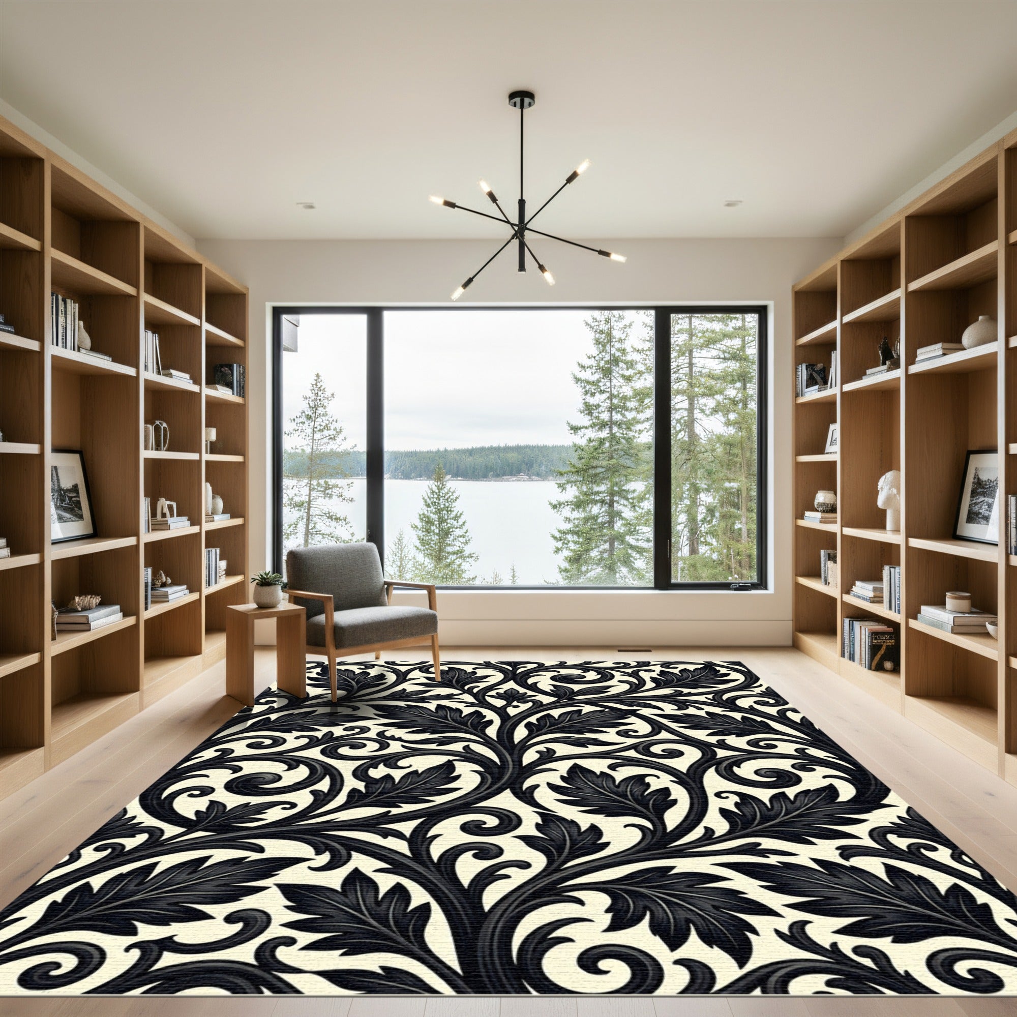 Black Ivory Botanical Scroll Rug