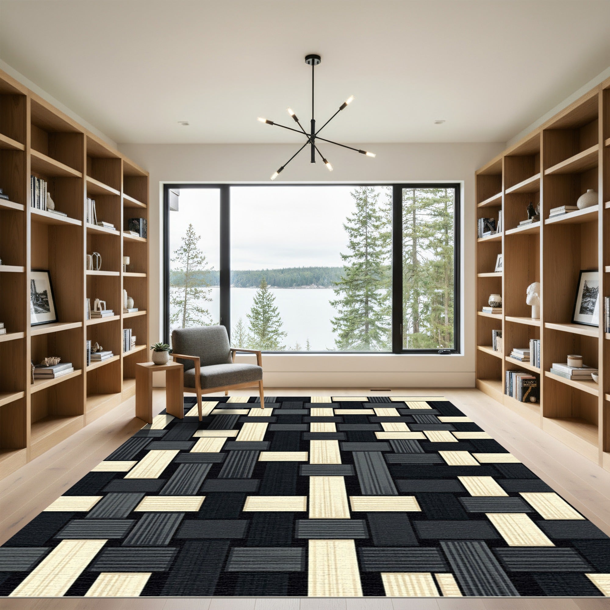Monochrome Woven Grid Geometric Rug