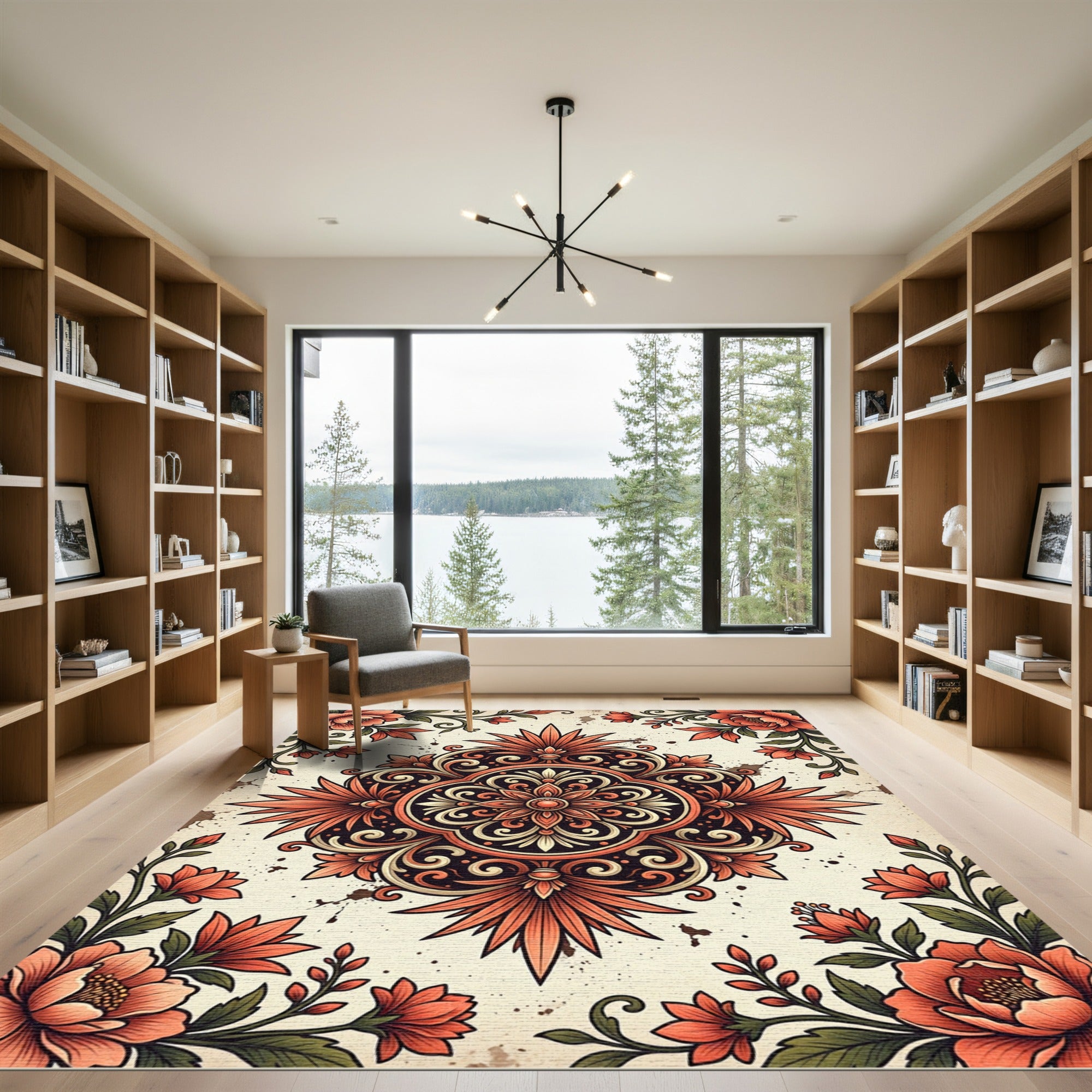 Canyon Orange Floral Grand Medallion Rug