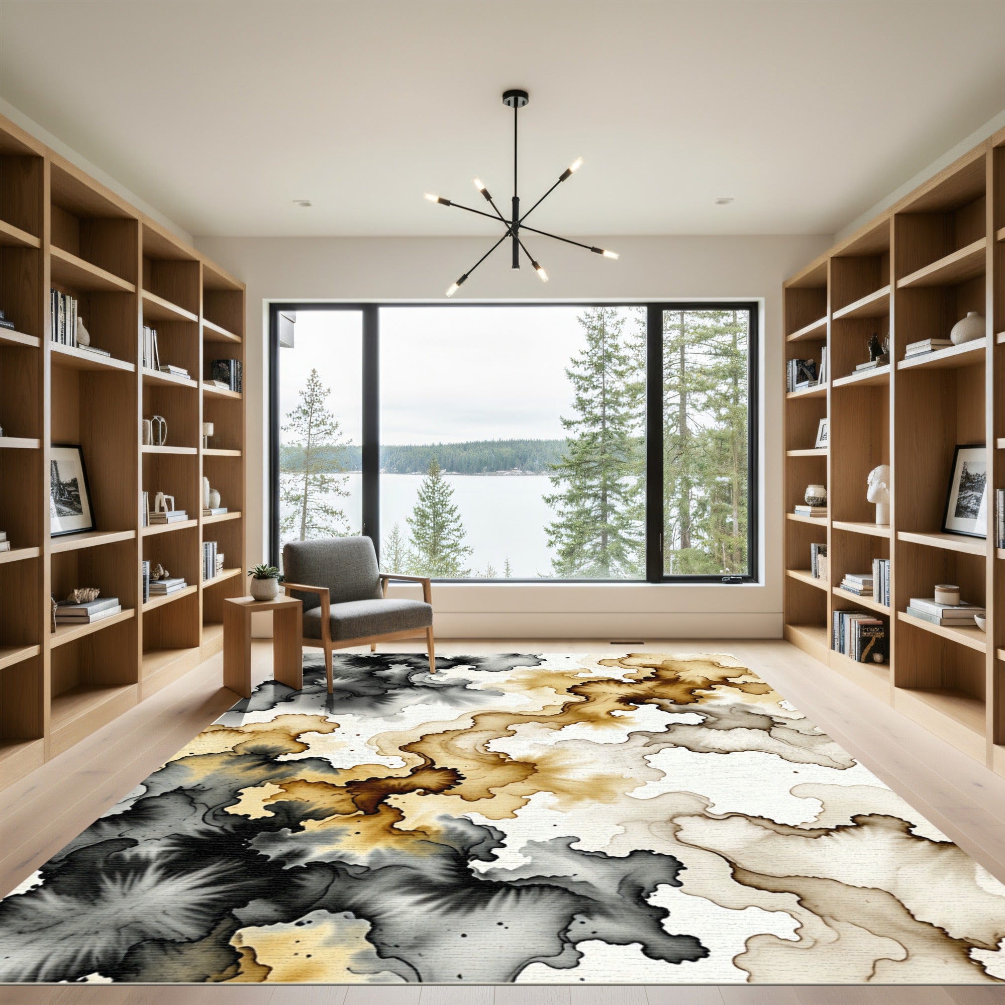 Earthy Ink Splatter Abstract Swirl Rug