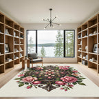 Elegant Blush Rose Floral Medallion Accent Rug