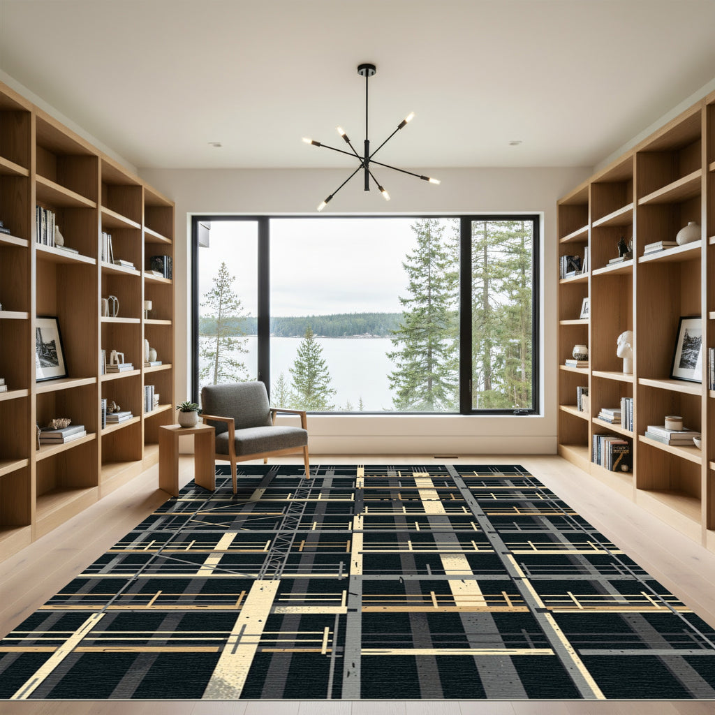 Abstract Industrial Skyscraper Construction Grid Rug